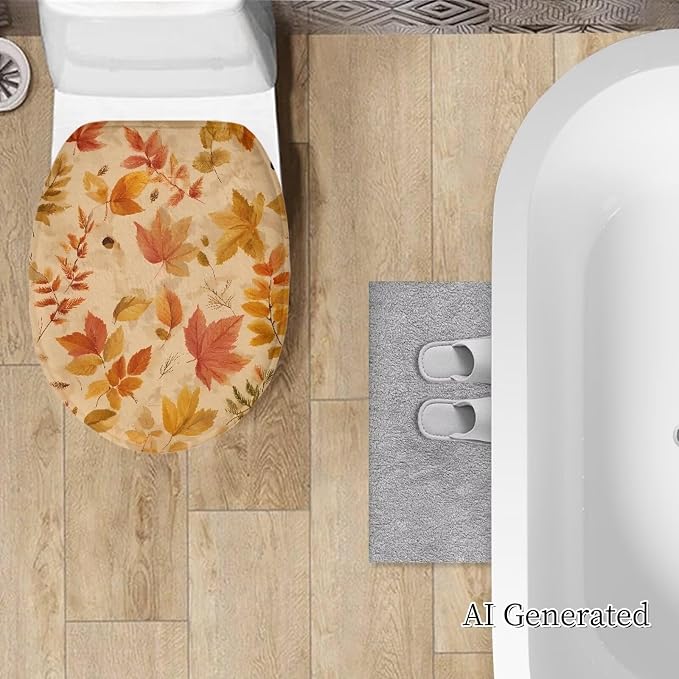 Autumn Foliage Oblong Toilet Cover for Thanksgiving Day Soft Washable Elongated Lid Cushion