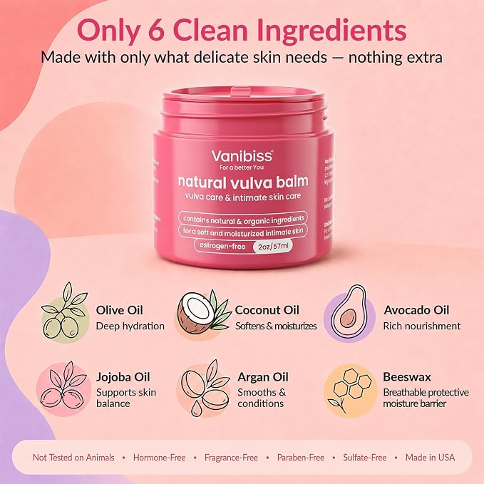 Vanibiss Natural Vulva Balm, Vulvar Moisturizer for Dryness, 2 oz, 2 Pack | Estrogen-free vaginal moisturizer and pH balanced menopause cream for dryness, itching & irritation