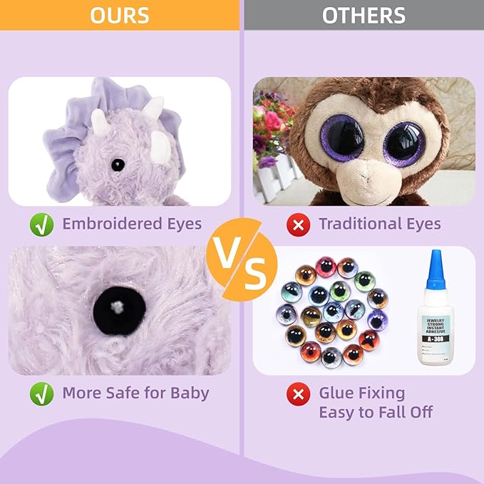 Purple Dinosaur Stuffed Animals for Girls, Cuddly Huggable Dinosaur Plush Toys for Baby and Nursery, Gifts for Mom Sister Daughter, Xmas Birthday Gifts for Toddlers 3+(Light Violet)