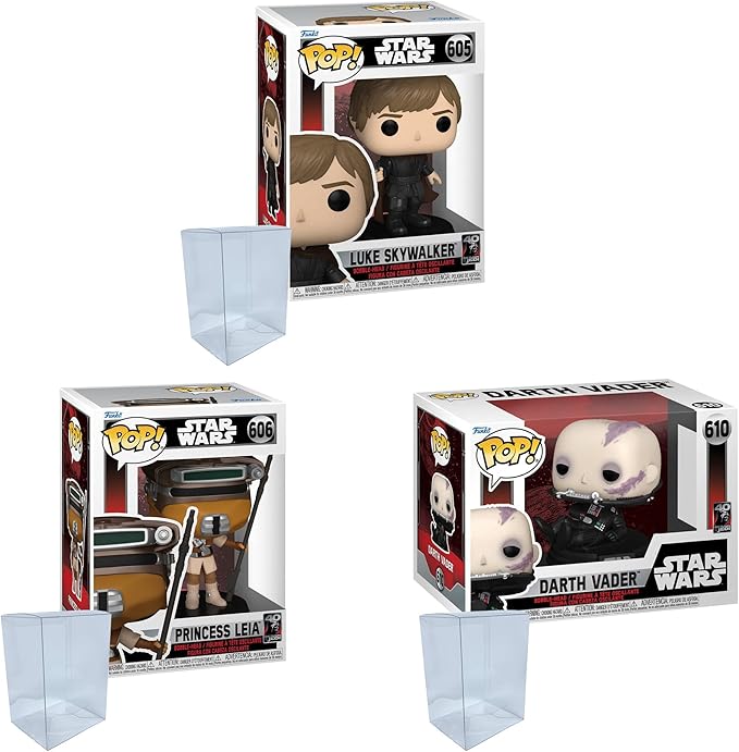 Blue Salamander Emporium Protector with Pop Bundle - Includes Star Wars: Return of The Jedi 40th Anniversary: Luke, Leia (Boushh), Vader (Unmasked) Figures with 3 Plastic Cases
