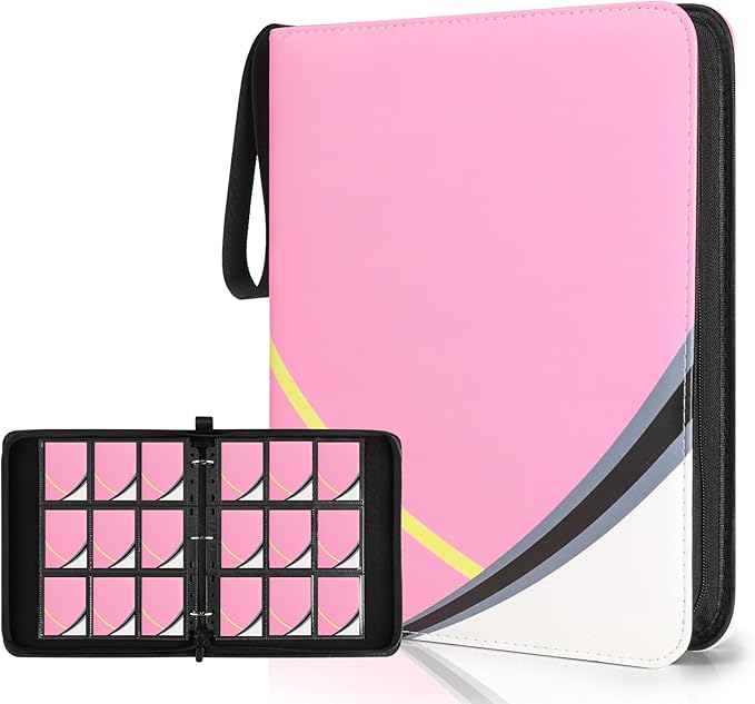 9 Pocket Card Binder for Pokemon Card, 720 Pockets Card Binder Holder with 40 Removable Sleeves, 3-Ring Zip Design Trading Card Albums for MTG/TCG/Sport Collectible Gifts for Boys and Girls (Pink)