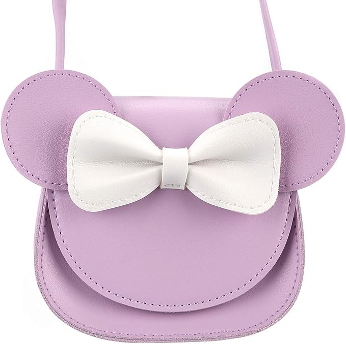 Little Mouse Ear Bow Crossbody Purse,PU Shoulder Handbag for Kids Girls Toddlers(Purple)