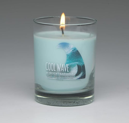 Scentsational Cool Wave Natural Candle, 11 oz Glass Jar, Essential Oil Infused, Gift Wrapped