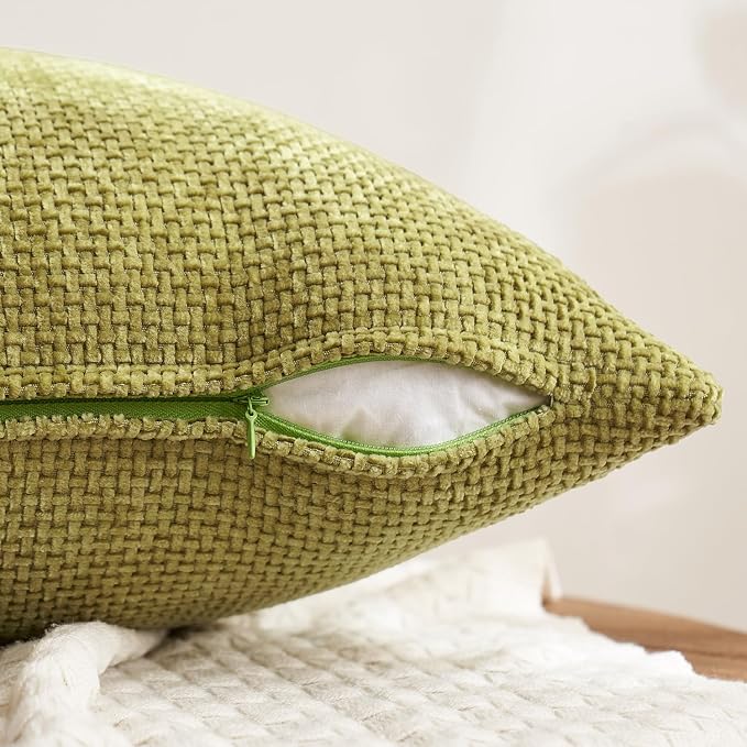 MIULEE Soft Decorative Chenille Fall Pillow Covers Rust Yellow Green 20x20 | Pack of 4, Rustic Decor, Autumn Harvest Set, Couch Throw Pillows, Farmhouse Boho Cushion Covers for Sofa Bed Living Room