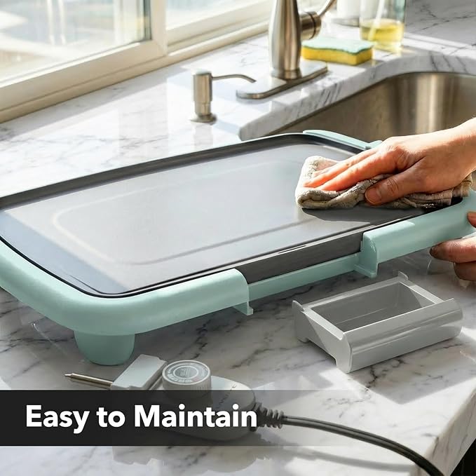 OVENTE Electric Griddle with 16 x 10 Inch Non-Stick Plate, Blue GD1610LBL | Removable and Adjustable Temperature Control, Indoor Grill perfect for Instant Breakfast, Pancakes, Eggs or Burgers