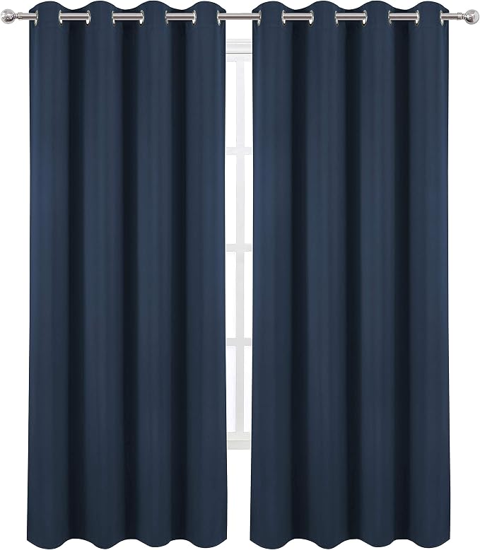 LEMOMO Navy Blue Blackout Curtains 52 x 84 inch/Set of 2 Curtain Panels Room Darkening Bedroom Curtains