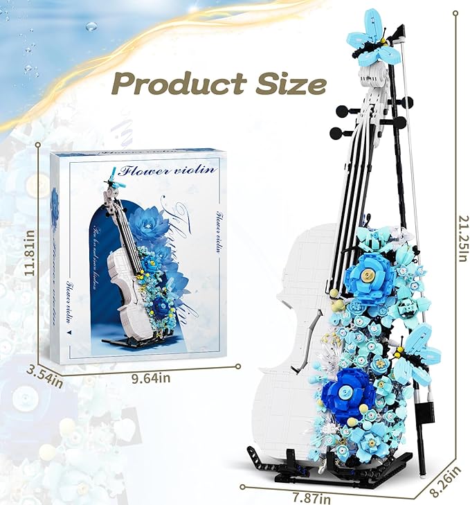 goqi Violin Toy Building Set, 1419+ Pieces Musical Instrument Building Block Set Compatible with Lego, Violin Model Toy Gift for Adult & Music Lovers