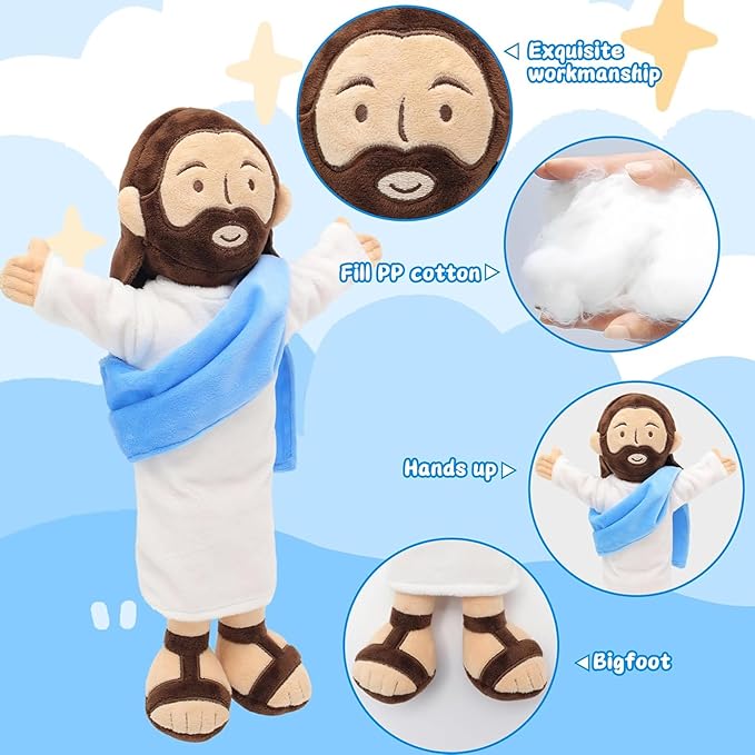 13" Jesus Plush, Jesus Stuffed Doll Plushie for Easter Christmas Church (Brown)