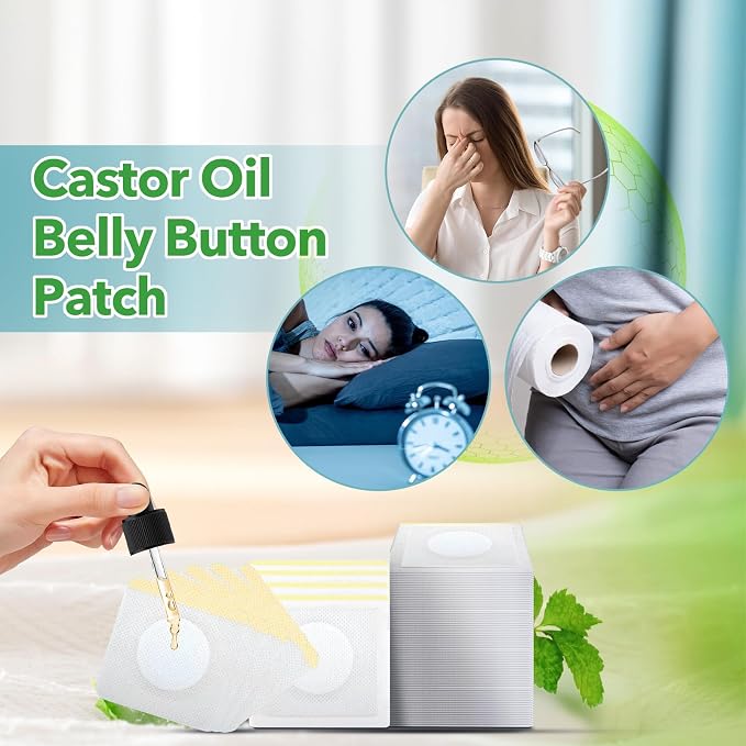 Castor Oil Patches, 50PCS Castor Oil Belly Button Patch Disposable Organic Cotton Self-Adhesive Pads for Belly Button, Anti Leakage Design, Breathable & Portable, No Wash