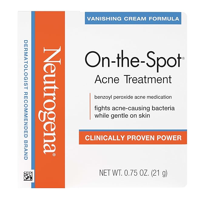 Neutrogena On-The-Spot Acne Spot Treatment Cream with 2.5% Benzoyl Peroxide, Gentle Face Blemish Medicine for Acne-Prone Skin, Vanishing Formula, Clinically Proven Day-1 Results, 0.75-Ounce Tube