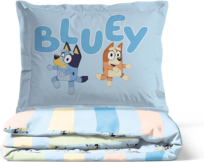 Jay Franco Kids Duvet Cover Set – 3 Piece Super Soft Bedding with Sham Pillowcase, Cover ONLY Comforter Not Included, Multi - Bluey, Queen