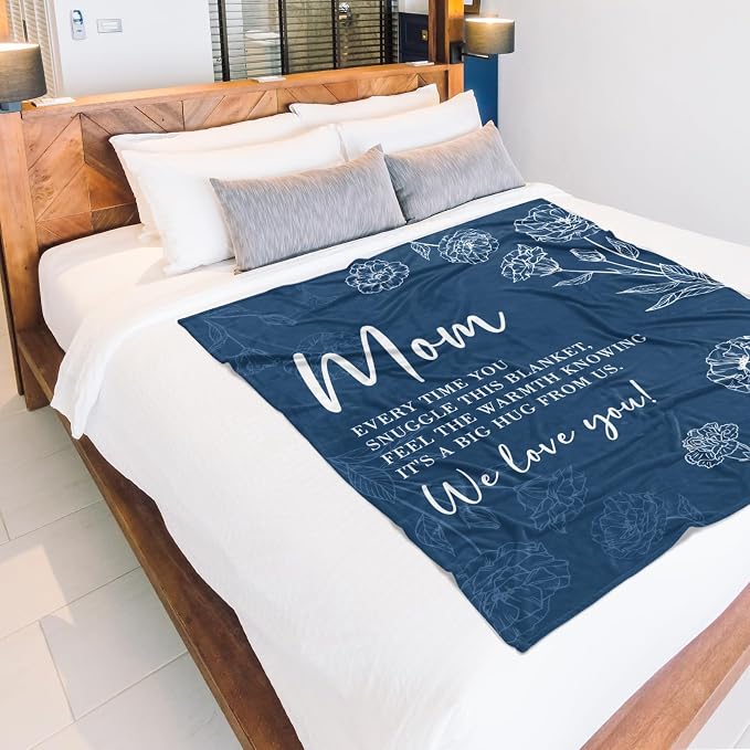 GiltGlimmer Mom Birthday Gifts, Mom Floral Blanket Blue, 60" x 50" | Gifts for Moms from Daughter Son, We Love You Present for Mother Mommy Christmas Mothers Day