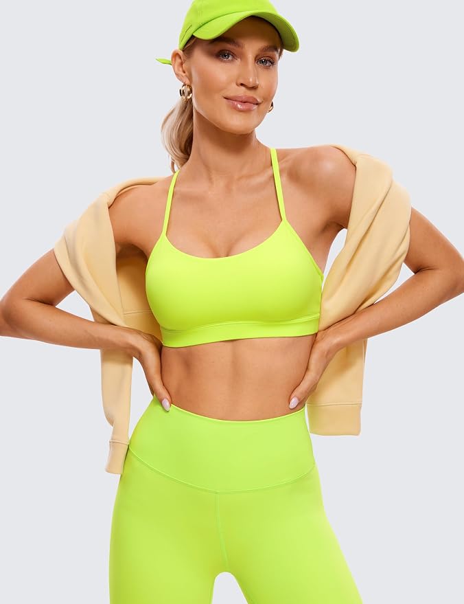 CRZ YOGA Butterluxe Y Back Sports Bras for Women - Padded Racerback Low Impact Spaghetti Thin Strap Workout Yoga Top