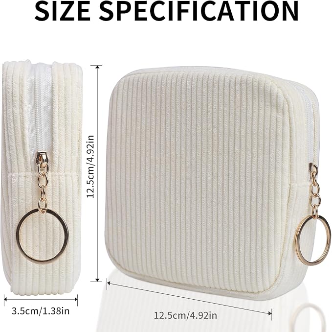 Sanitary Napkin Storage Bag, Preppy Corduroy Period Bag for Women, Cute Portable Period Pouch with Zipper, Sanitary Pads Bag Tampons Holder for Purse, First Period for Women Ladies