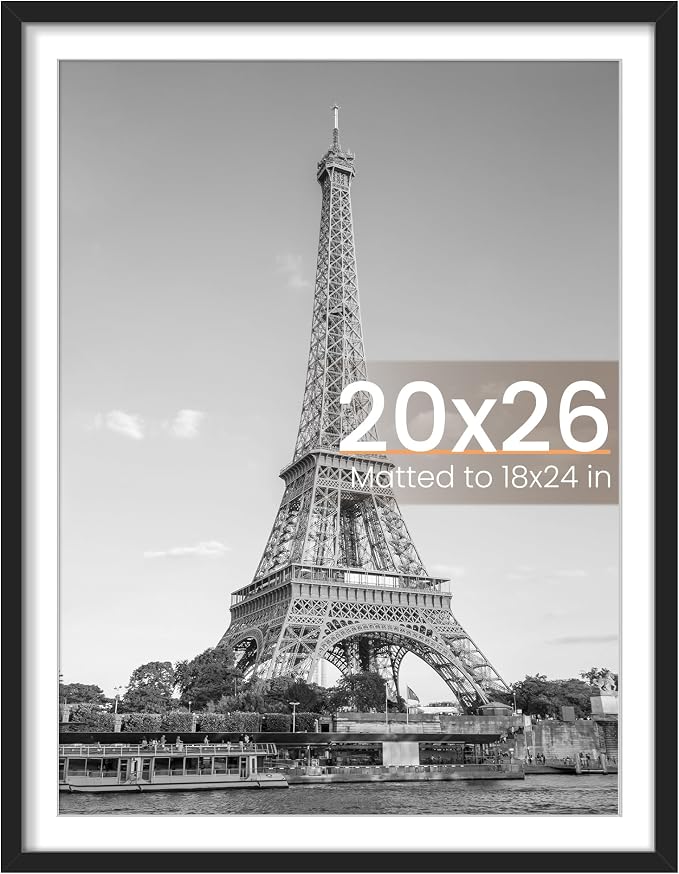 upsimples 20x26 Picture Frame, Display Pictures 18x24 with Mat or 20 x 26 Without, Wall Hanging Poster Frames, Black, 1 Pack