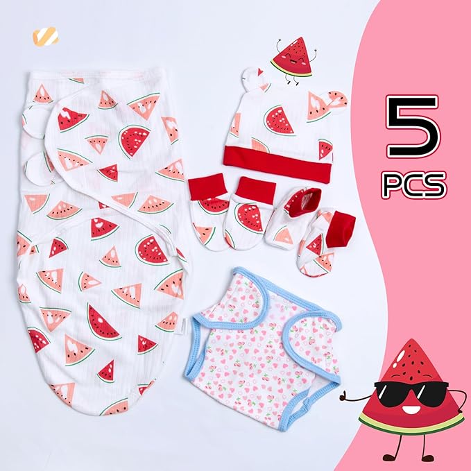 Reborn Baby Doll Clothes Set 5-Pieces Swaddle Blanket and Adjustable Reusable Diaper for 17-22 Inch Newborn Dolls Soft Sleeping Sack Realistic Doll Accessories
