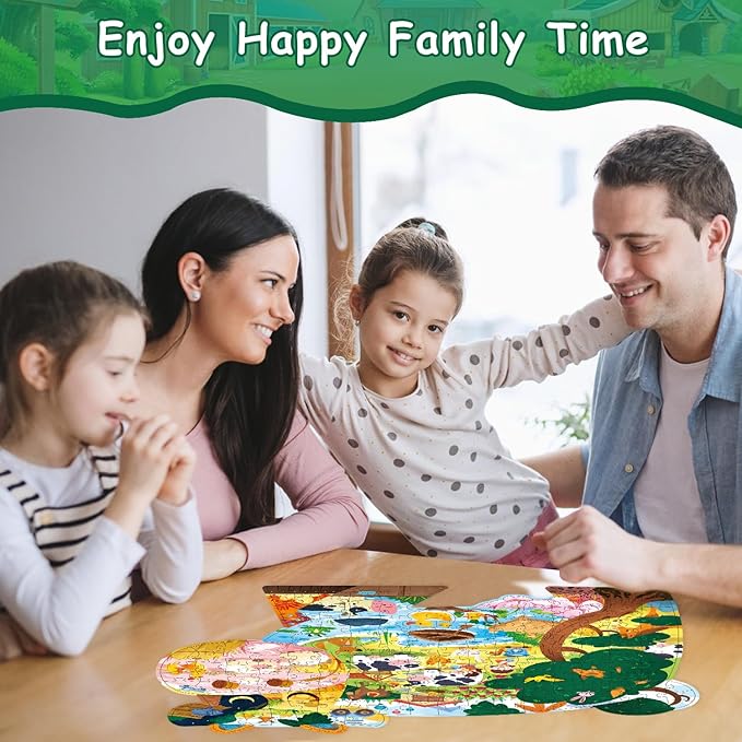 Animal Puzzles for Kids Ages 6-8 200 Piece Cow Jigsaw Puzzles Farm Animal Shape Floor Puzzle Ages 8-10 Learning Educational Toy Birthday Gift for Boys Girls Ages 10-12