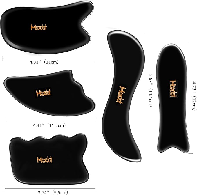 Maxdot 5 Pieces Gua Sha Massage Tools Set, Scraping Massage Tools Guasha Stone for Face Back Neck Physical Therapy
