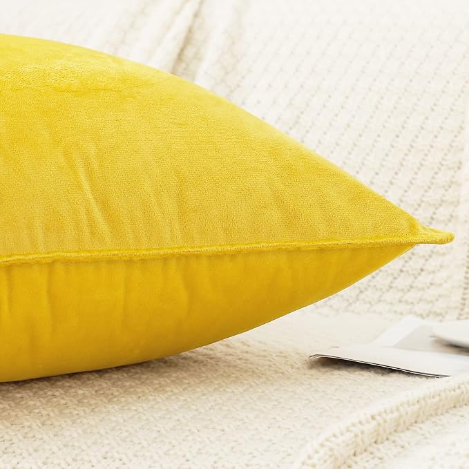 Velvet Yellow Throw Pillow Covers 16”x16”Pack of 2 Soft Decorative | Square Cushion Covers for Couch Sofa Bed Livingroom Car Home Decor,40x40Cm