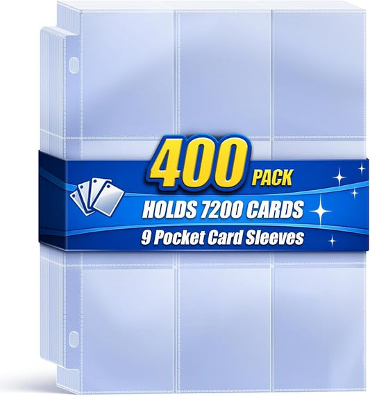 7200 Pockets Trading Card Binder Sleeves, Baseball Card Sleeves Fit for Standard Size Sport Cards, Baseball Card Holder for 3 Ring Binder