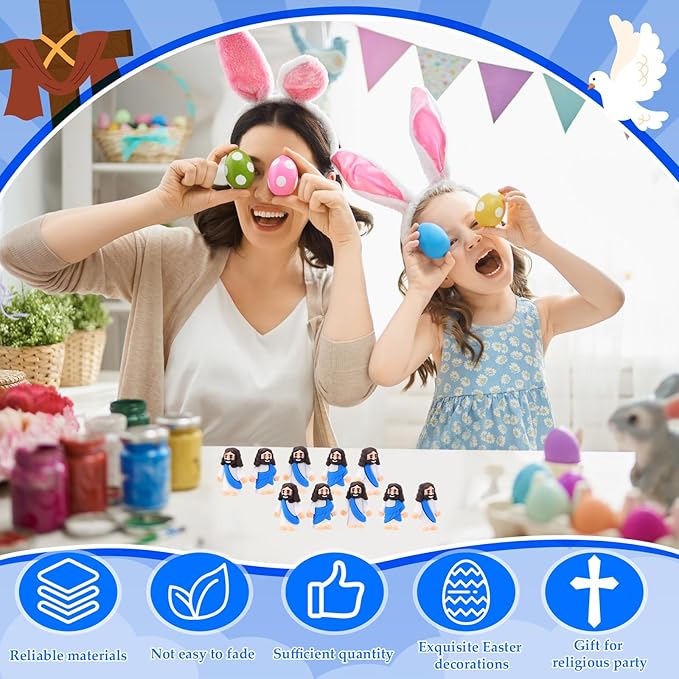 Bememo 300 Pcs Little Jesus Figures Bulk Original Design Mini Pocket Jesus Toys Rubber Figurine to Hide and Seek Religious Party Favors Sunday School Craft Baptism Gifts(Blue)