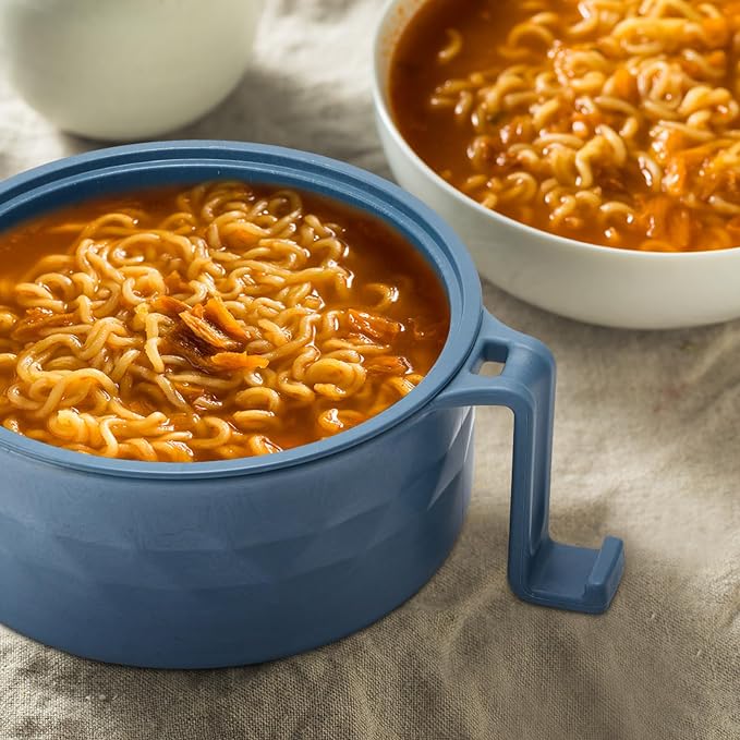 6 Sets Microwave Ramen Bowl Bulk 40 oz Wheat Straw Instant Ramen Cooker Set Portable Noodle Cooker with Handle Spoon Chopsticks Fork for College Dorm Room Gift (Blue,Green)