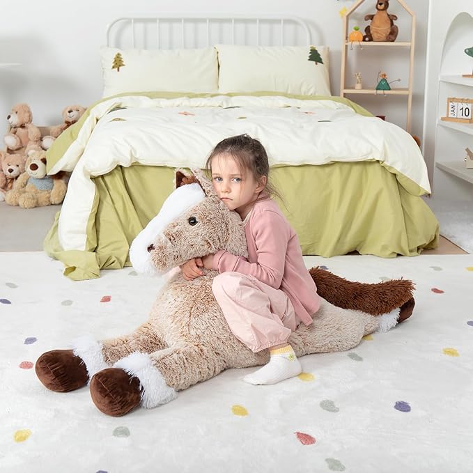 MaoGoLan Large Horse Stuffed Animal for Boy, Big Horse Plush Toy for Girl, Ridable Stuffy Pony for Kid, Stuffed Pony Plush Pillow for Baby Shower, Birthday Gifts or Party Favor, 47 inches, Brown
