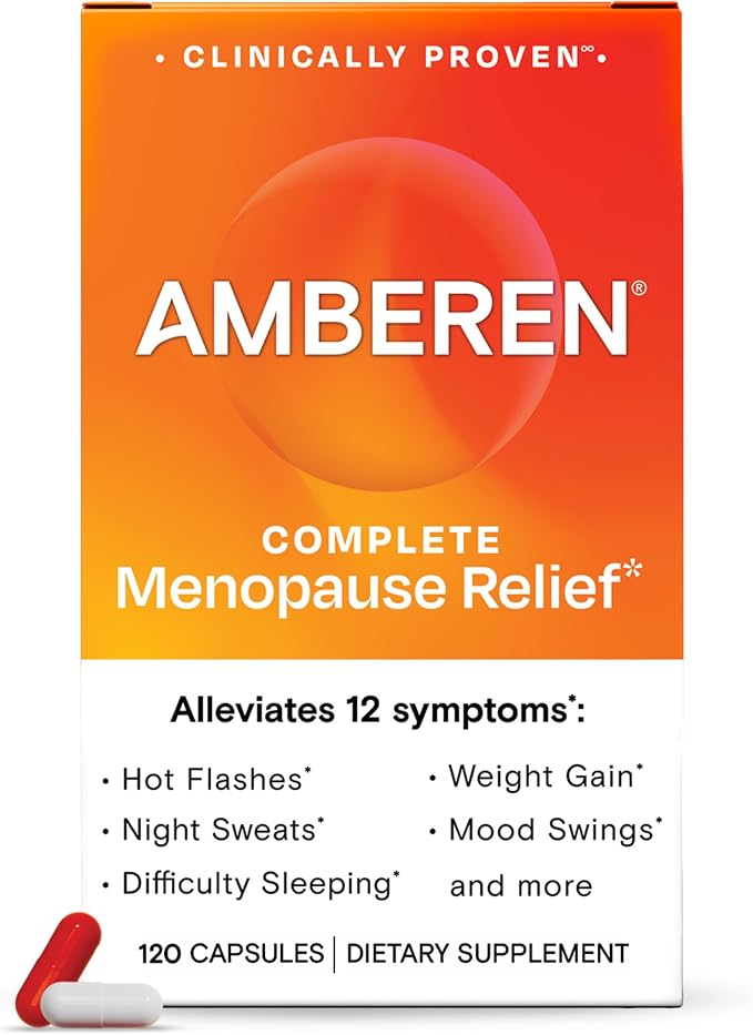 Amberen Menopause Supplement for Women, Clinically Proven, Helps Support Hormone Balance, Helps Relieve 12 Menopause Symptoms: Hot Flashes, Night Sweats, Mood Swings and More, 60 Days Supply