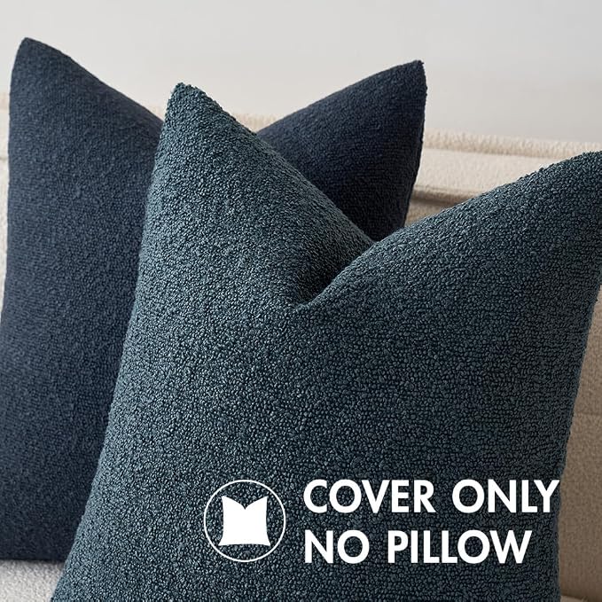 MIULEE 20x20 Decorative Lumbar Boucle Couch Pillow Covers Navy Blue | Set of 2 Textured Neutral Throw Pillow Covers, Accent Solid Pillowcases, Sofa Living Room Home Decor