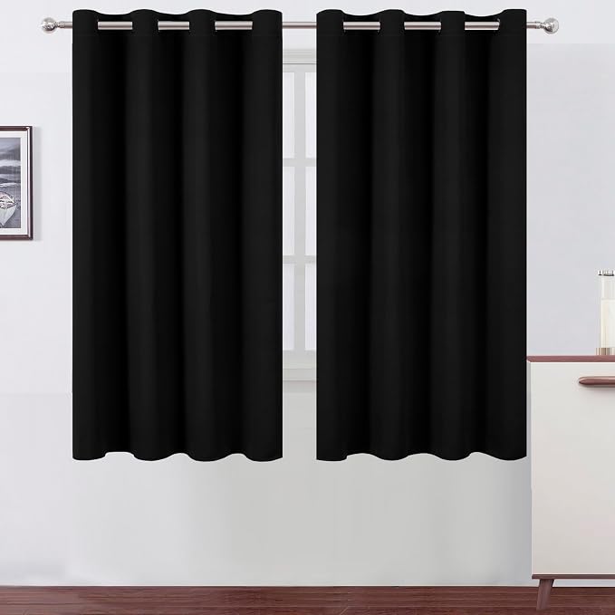 LEMOMO Black Blackout Curtains 66 x 63 Inch Length/Set of 2 Curtain Panels/Thermal Insulated Room Darkening Blackout Curtains for Bedroom