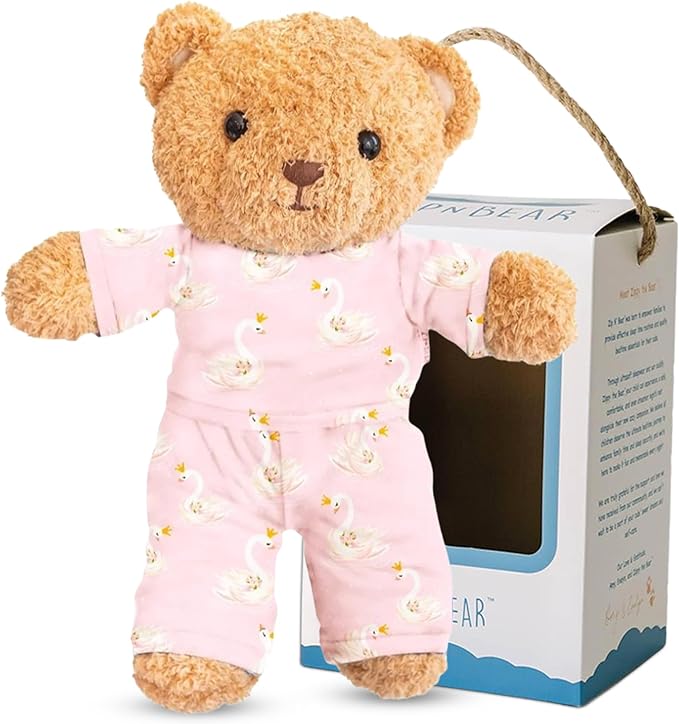 Zip N' Bear Soft Plush Teddy Bear Stuffed Animal with Swan Slumber Pajamas - Zippy The Bear Cute Cuddly Plush Toy, Perfect Sensory Teddy for Kids, Toddlers - Adorable Gift & Bedtime Companion