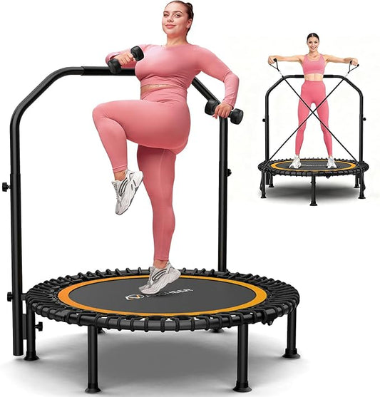 ANCHEER 40" Foldable Rebounder Trampoline for Adults/Kids with Resistance Bands and Bungees, Indoor & Outdoor Mini Trampoline with Bar and Safety Padding - Max Load 330lbs (Orange)
