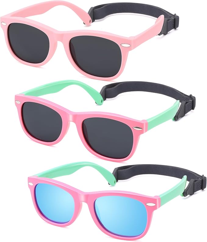 Polarized Baby Sunglasses with Strap - Unbreakable Flexible Infant Sunglasses for Toddlers Age 0-24 Months