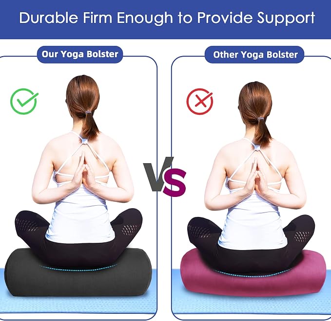 Organic Buckwheat Bolster(24X9 in) Yoga Bolster Supportive Yoga Cushion for Restorative Yoga Accessories Meditation Pillow Reading Pillow Floor Pillow Large Round Cylinder