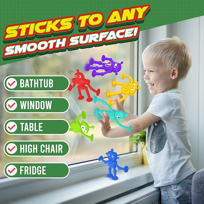 Baby Bath Toys Suction Toy: No Hole Bath Toy for Toddlers - Robot Fidget Suction Cup Toys - Window Building Sensory Toy for Boys Girls Travel Gifts - Easter Basket Stuffers Egg Fillers