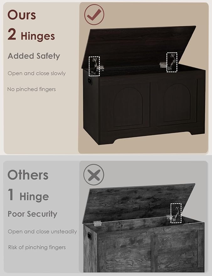 Storage Chest, Wooden Toy Box, Espresso 31.5" L | Entryway Shoe Bench, 2 Soft-close Hinges, Finger-safe Flip-Top Lid, Easy Assembly, Farmhouse Large Trunk, Living Room/Bedroom
