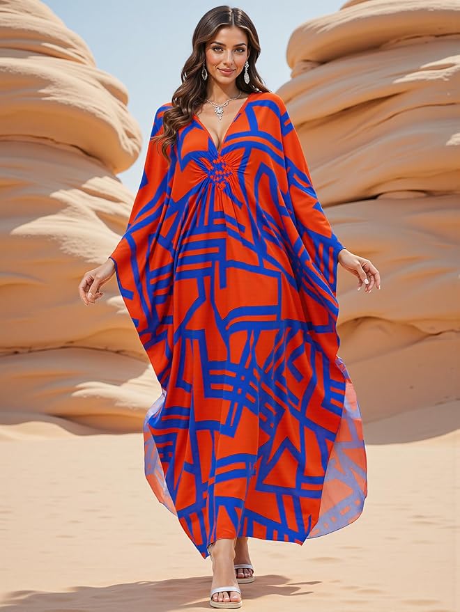 Mumu Dresses for Women Plus Size, Bohemian Kaftan Beach Cover Up Long Maxi Nightgown Soft Loungewear