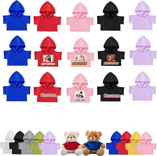 15 Pcs Personalized Teddy Bear Clothes with Name Photo, Custom Stuffed Animal Clothing Fit 8-16inch Stuffed Bears Clothes, Personalized Doll Clothing Make Your Own Plush Doll Shirt