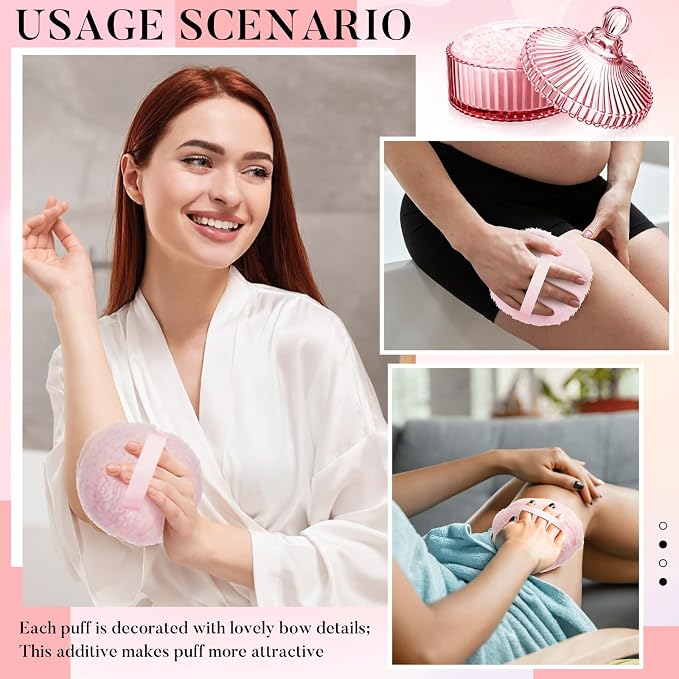 Tioncy 2 Pcs Extra Large Dusting Powder Puff and Container for Women-6'' Glass Crystal Dusting Powder Container with Body Soft Washable Reusable Velour Face(Pink,Classic)