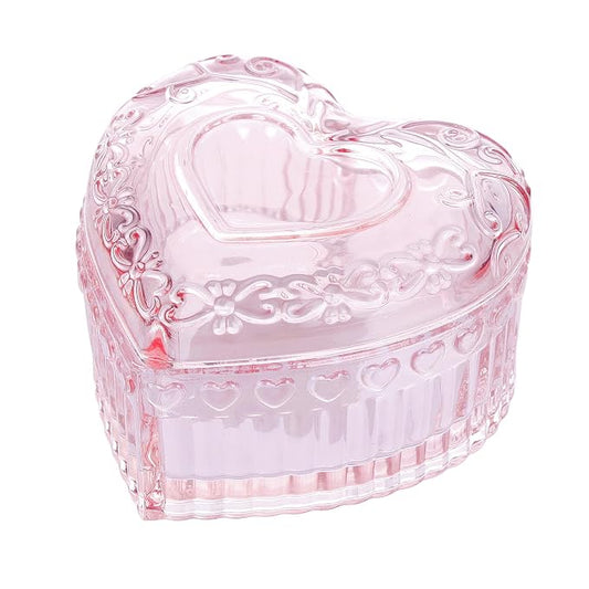 Large Body Powder Puff Container, Pink Heart Crystal Powder Container, Reusable Dusting Powder Case, Body Puff Glass Jar, Puff not Including