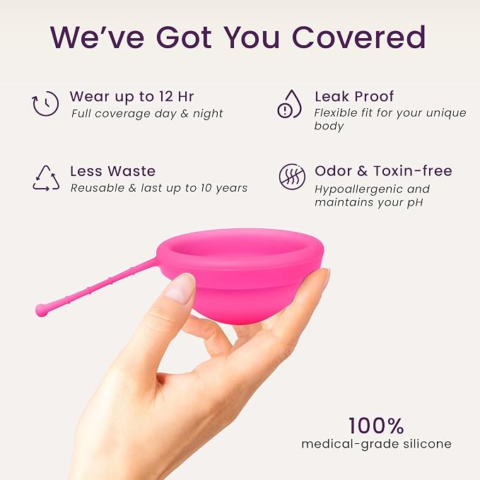 EcoBlossom Reusable Menstrual Disc with Removal String - The Most Reliable Medical Grade Silicone Period Discs - Comfortably use for 12 Hours (Small, Rose)
