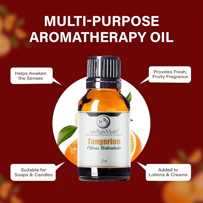 Tangerine Essential Oil, Citrus Reticulata, Cold Pressed Citrus Peel Oil, Sweet Citrus Aroma for Aromatherapy, Diffuser, Massage, Skin Care, Natural Fragrance Oil for Blends – 15 ml