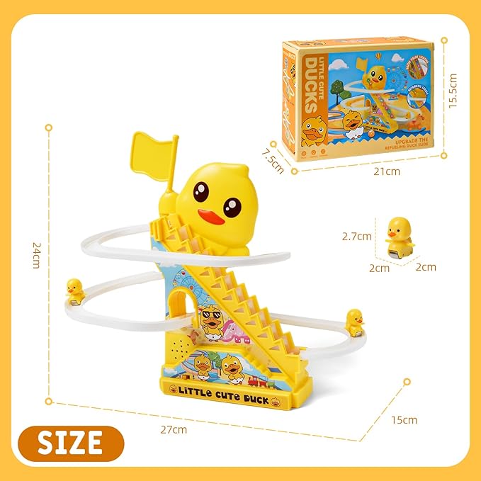 Small Duck Climbing Stair Slide Toy for Toddlers,Electric Duck Roller Coaster Tracks Toys Set with Light and Music,Gift for Kids Ages 3+