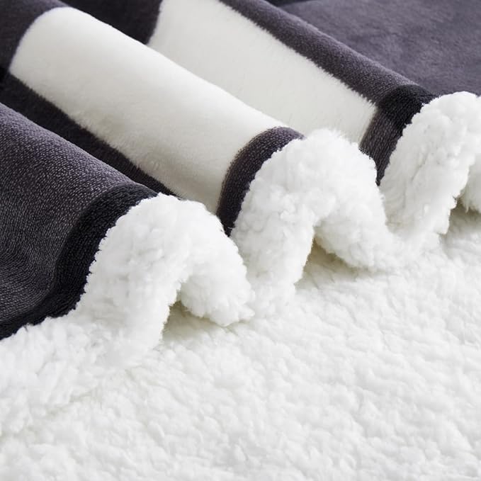 PU MEI Sherpa Blanket Fleece Throw Blanket Twin Plaid Thick Bed Blanket, Soft Warm Cozy Dark Grey Checkered Throw Blanket 60"*80"