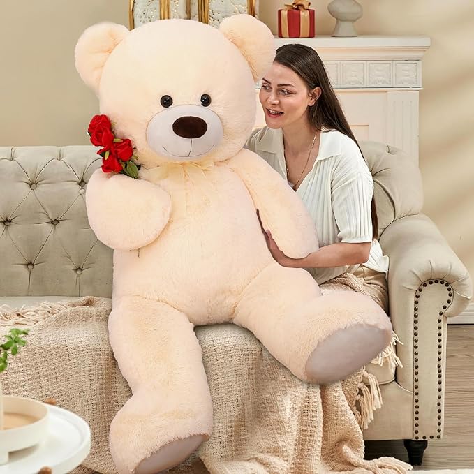 MorisMos Giant Teddy Bear Stuffed Animal 4 Ft,51'' Big Stuffed Bear for Girlfriend Boyfriend Wife Mother Fiancée Valentine's Gift,Large Bear Plush for Kid Christmas Birthday Baby Shower,Beige