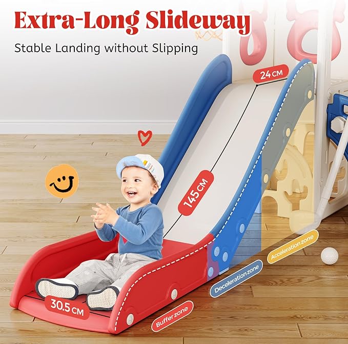 Toddler Slide, 7 in 1 Toddlers Playset Upgrade with Kids Slide Golf Set, Basketball Hoop and Storage Space for Toddler Age 1-3, Backyard Playground Indoor and Outdoor