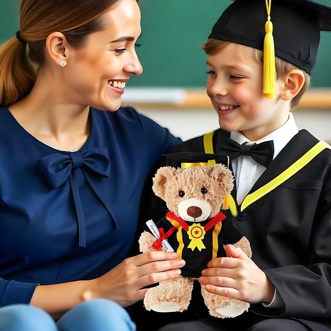 Set of 2 Graduation Teddy Bear Clothes Cap & Gow Outfit Fits Make Your Own Most 8" - 13" Bear Plush Stuffed Animal Outfit Pet Dog Doll Cap and Gown Build a Bear Clothes(Graduation F, Fit 8"-13")