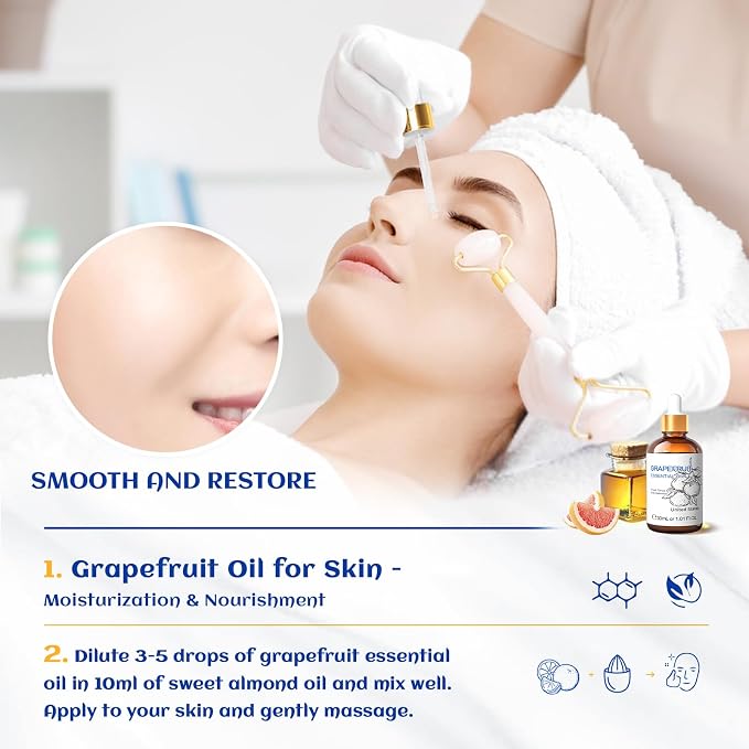 HIQILI 30 ml Grapefruit Essential Oil, for Diffuser, Skin Care - 1 Fl Oz | Fresh Citrus Aroma, Ideal for Daytime Diffusion, Nighttime Massage, DIY and Daily Home Fragrance —30mL / 1.01 fl oz