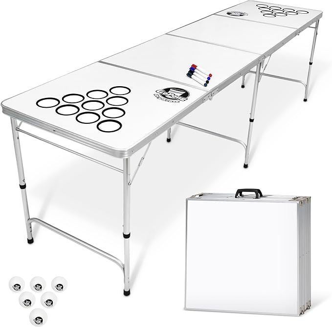 GoPong 8 Foot Portable Beer Pong/Tailgate Tables (Black, Football, American Flag, or Custom Dry Erase)