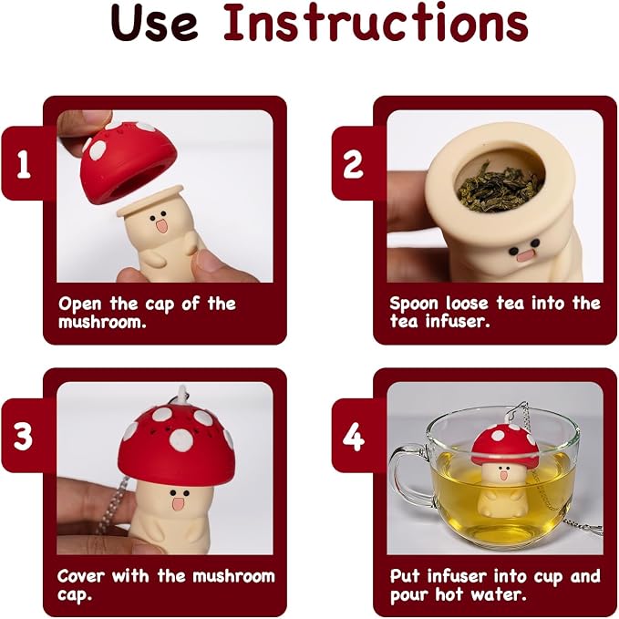 2PCS Mushroom Tea Infusers Tea Strainers For Loose Tea Mushroom Gifts